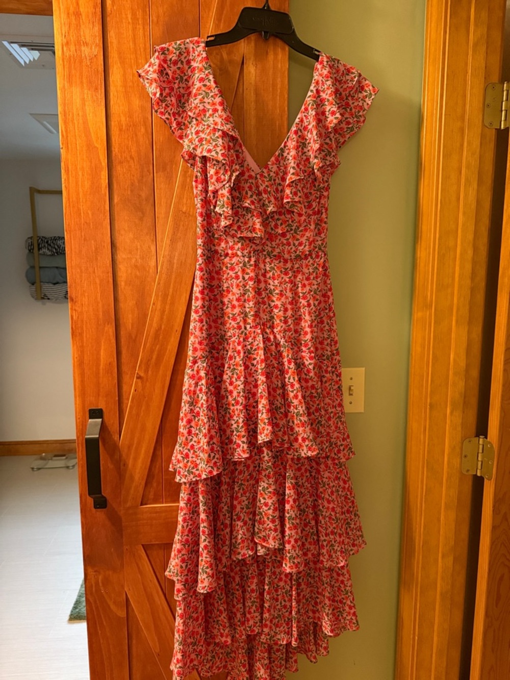 Wayf Red Floral Ruffle High-Low Maxi Dress